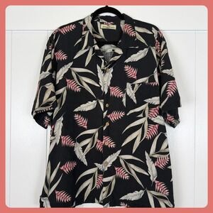 Tommy Bahama Black Floral Tropical Hawaiian Camp Shirt Menswear‎